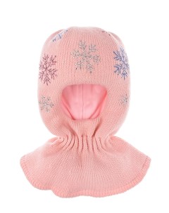 Розовая шапка шлем со снежинками из страз детская Chobi