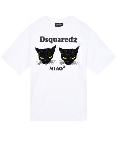 Белая футболка с принтом черные кошки детская Dsquared2