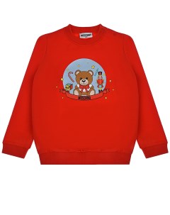 Красный свитшот с новогодним принтом детский Moschino