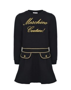Черное платье с золотым лого детское Moschino