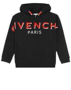 Черная толстовка худи с красным логотипом детская Givenchy