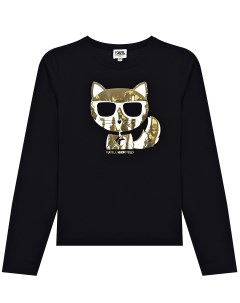 Черная толстовка с золотым принтом Choupette детская Karl lagerfeld kids