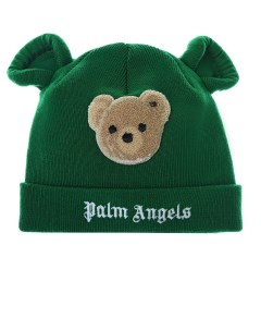 Зеленая шапка с аппликацией медвежонок детская Palm angels