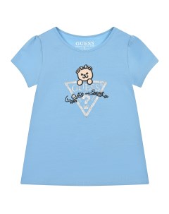 Голубая футболка с принтом мишка детская Guess