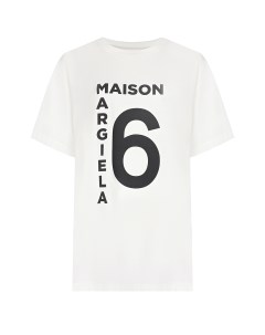 Белая футболка с черным лого Mm6 maison margiela