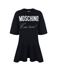 Черное трикотажное платье со стразами детское Moschino
