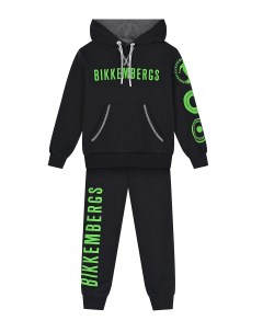 Черный спортивный костюм с зеленым лого детский Bikkembergs