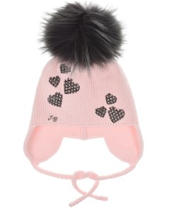 Розовая шапка с черным меховым помпоном детская Joli bebe