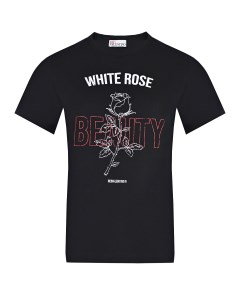 Черная футболка с принтом White Rose Passion Red valentino