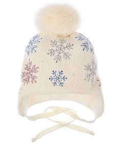 Белая шапка с разноцветными снежинками детская Chobi