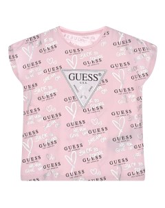 Розовая футболка со сплошным лого детская Guess