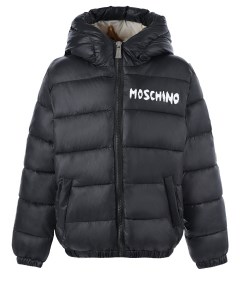 Черная стеганая куртка с принтом медвежонок детская Moschino