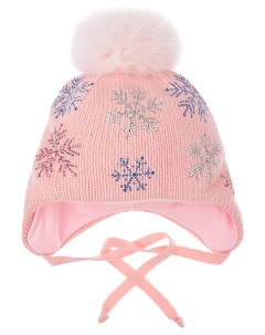 Розовая шапка с разноцветными снежинками детская Chobi