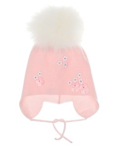 Розовая шапка с цветами из страз детская Joli bebe