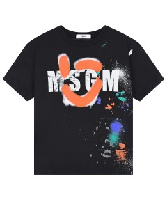 Черная футболка с принтом пятна краски детская Msgm