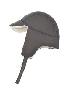 Двухстронняя шапка ушанка молочный серый Yves salomon