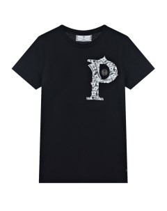 Черная футболка с крупным лого детская Philipp plein