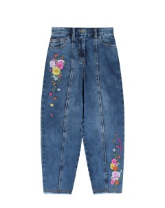 Синие джинсы с цветочной вышивкой детские Monnalisa
