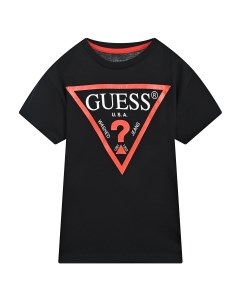 Черная футболка с красным лого детская Guess