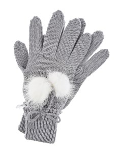 Серые перчатки с белыми меховыми помпонами детские Il trenino