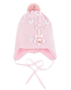 Розовая шапка с цветами и бабочками детская Il trenino