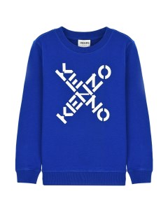 Синий свитшот с белым логотипом детский Kenzo