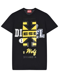Черная футболка с двойным лого детская Diesel