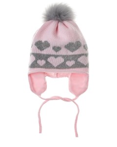 Розовая шапка с декором сердечки детская Catya
