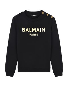 Черный свитшот с золотым логотипом детский Balmain