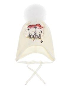 Белая шапка с декором Мишки под зонтом детская Il trenino