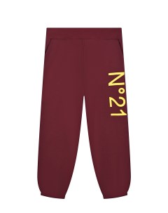 Бордовые спортивные брюки с желтым лого детские No21