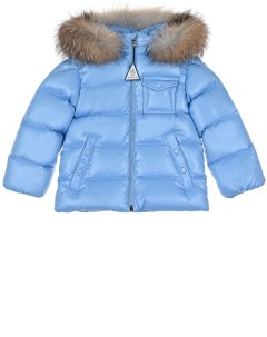 Голубая куртка с меховой оторочкой детская Moncler