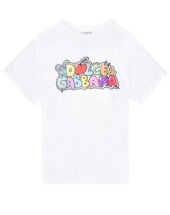 Белая футболка с разноцветным лого детская Dolce&gabbana