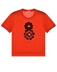 Красная футболка с цветочной аппликацией детская Dolce&gabbana