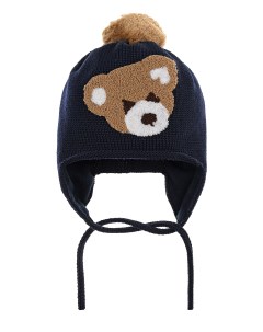 Темно синяя шапка с вышивкой медвежонок детское Catya