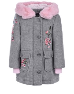 Серое пальто с розовым мехом детское Monnalisa