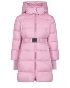 Розовое стеганое пальто с капюшоном детское Monnalisa