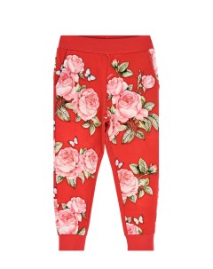 Красные спортивные брюки с принтом розы детские Monnalisa