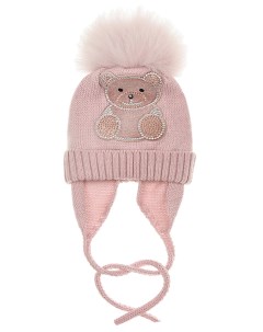 Розовая шапка с медвежонком из страз детская Catya