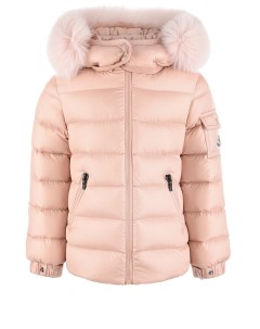 Розовая куртка пуховик с меховой отделкой детская Moncler