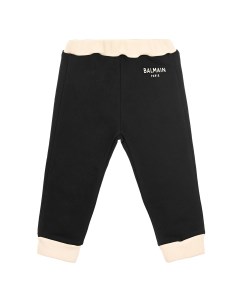 Черные спортивные брюки с бежевыми манжетами детские Balmain
