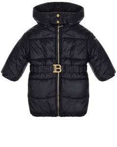 Черная куртка с эластичным поясом детская Balmain