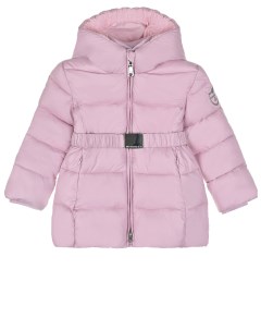 Розовое стеганое пальто с капюшоном детское Monnalisa