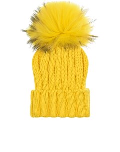 Желтая шапка с меховым помпоном детская Catya