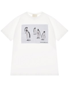 Белая футболка с принтом пингвины детская Emporio armani