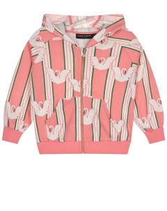 Розовая спортивная куртка в полоску с принтом лебеди детская Mini rodini