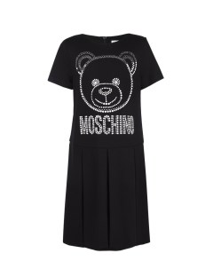 Черное платье с медвежонком из страз детское Moschino