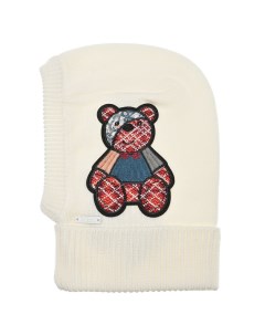 Белая шапка шлем с аппликацией медвежонок детская Il trenino