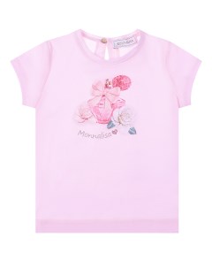 Розовая футболка с принтом парфюм детская Monnalisa