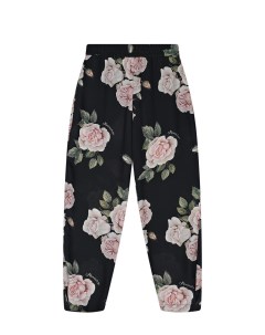 Черные брюки с принтом розы детские Monnalisa